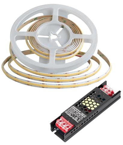 ENERGMiX 5m COB LED Streifen Strip DC 24V LED Strips mit 480LEDs 8mm Breite Neutralweiß 5 Meter inkl. Trafo