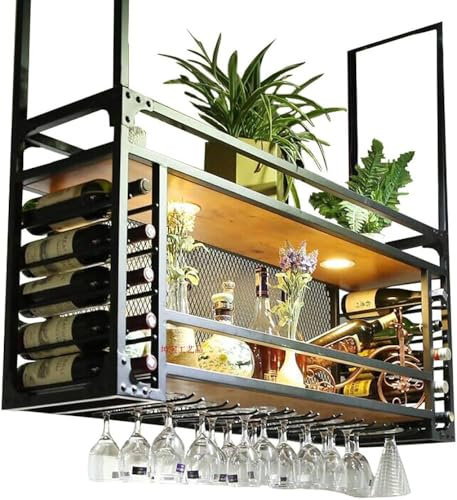 RAJYQODIS Deckenregal Hängend Weinregal mit Glasablage, 2-Lagiger Schwimmende Regale,für Bars/Restaurants/Küchen(100cm)