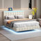 Ctastay Polsterbett Doppelbett 140x200 cm mit LED & USB-Aufladung, Bett mit Polster-Kopfteil, Bettgestell mit Lattenrosten, Verstellbares Kopfteil, Hängebett Jugendbett, Leinen, Beige (Ohne Matratze)