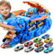 Esteopt Transport Truck Spielzeug Autos für Jungen Alter 3 4 5 6 7, tragbare Dinosaurier Rennstrecke Truck mit 12 Dinosaurier Set Geschenkbox (Blau)