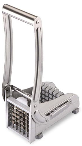 Herzberg HG04166, Coupe-Frites en Acier Inoxydable, Lames Interchangeables, Base Antidérapante, Poignée Ergonomique, Facile à Nettoyer, Compact et Durable, Idéal pour Frites Maison