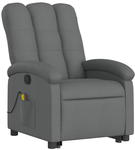 KOIECETA Massagesessel Verstellbar Sessel mit Aufstehhilfe Fernsehsessel Relaxsessel mit Liegefunktion Liegesessel Aufstehsessel Polstersessel Stoff (Dunkelgrau)