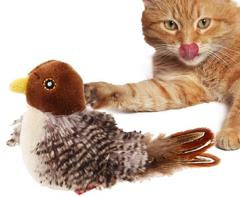 Flying Bird Katzenspielzeug – Federspielzeug mit flatternden Bewegungen und realistischem Zwitscher-Geräusch für Indoor-Katzen und Kätzchen-Übung