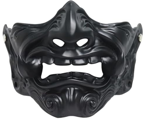Yaoliucp Masque Oni, 7,9x4,7 Halloween Japonais Samouraï Hannya Oni Masque Latex Demi Visage Démon Cosplay Costume Airsoft Masques pour Hommes Enfants