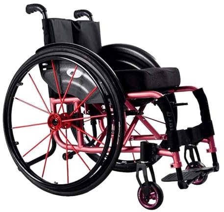SaryEdge Selbstangetriebener manueller Rollstuhl, Leichter, zusammenklappbarer Transportrollstuhl, Rollstuhl mit Aluminiumrahmen und Armlehne, Schwingbeinstütze(Pink-Sitzbreite 40cm