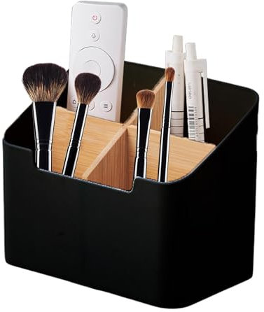 TV Boîte de Rangement pour Télécommande avec 4 Compartiments, ABS, bois Organisateur Contrôleurs | Boîte De Rangement en Bambou Pour Bureau, Organiseur Pour Lunettes pour Pinceaux de Maquillage,Stylo