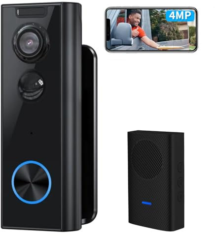 XTU 4MP HD Videocitofono Wifi, Campanello senza fili da Esterno, Citofono con Suoneria, Supporto Multiangolo, Visione Notturna, Rilevamento Movimento PIR, Audio Bidirezionale, Supporto Alexa