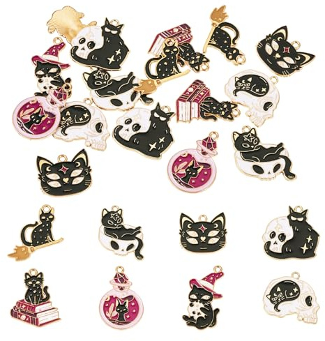 Sparkeads Halloween-Charms, Katze, schwarz, Kätzchen, baumelnd, Tier, Metalllegierung, Anhänger, Ornament, für Halskette, Handwerk, Armband, DIY, Schlüsselanhänger, Schmuck, Damen-Ohrring, 16 Stück,