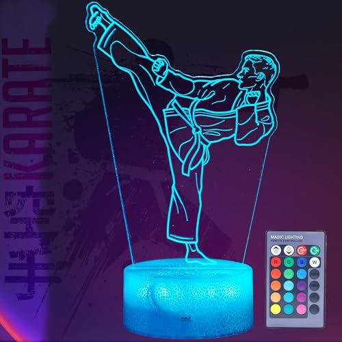 POSSHE Luce notturna per karate, regalo per karate, lampada a illusione 3D con 16 colori che cambiano, timer, 4 modalità flash e dimmerabile, decorazione per la stanza dei bambini, ragazzi e ragazze