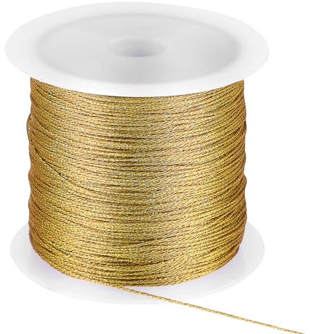 109 Yards Gold Metallic Cord Tinsel String for Bracelet and Jewelry Making, Craft Making Thread for Christmas Hanging Decorations - 328 Feet Spool