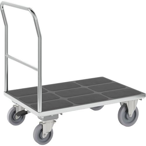 eurokraft pro | Plattformwagen mit Gitterwänden | Rohrschiebebügel, mit Zentralstopp, LxB 1100 x 700 mm, verzinkt