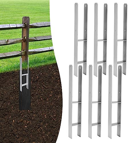 Vigevee H-Pfostenanker 6 Stück H-anker Pfostenträger Bodenanker für Pfosten H-Pfostenschuh für Zaun und Gewächshaus Pfosten Vierkantholzpfosten(121x600mm)