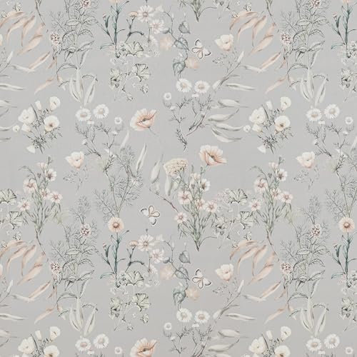 AMIGO Papier Peint en Vinyle Autocollant Amovible, Boho - Motif de Fleurs et de Feuilles Tropicales sur Fond Gris,Décoration Murale élégante pour la Chambre, le Salon et la Salle de Bain 44.5x500cm