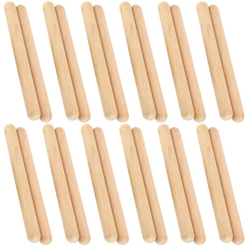 HEIYUET 24 Stück Holz Klanghölzer 20cm Lang, Klangholz Instrument, Klangstäbe Holz Rhythmusstöcke, Rhythmus Sticks, Klanghölzer Set für Anfängers, Bands, Profis