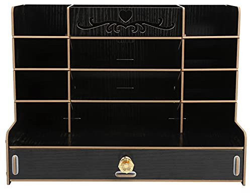 ANKROYU Holz Desktop Organizer Stationery Rack Office Desk Schachtel Schullieferungen Halter großer Kapazität Tabletop Regal Home Stationery Container MDF -Material 22 Teile Set Set (Schwarz)