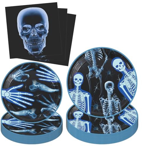 72 Pièces Vaisselle pour Fête de Médecin, Squelette Décorations Gothiques Décorations de fête d'anniversaire Fournitures de Centre de Table pour Radiologie, Radiographie, Médecin, Fête à Thème