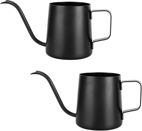 YHNDECO Lot de 2 arrosoirs noirs de 250 ml pour petites plantes d'intérieur - En acier inoxydable - Bec long - Arrosoir de jardin pour plantes d'intérieur et plantes succulentes