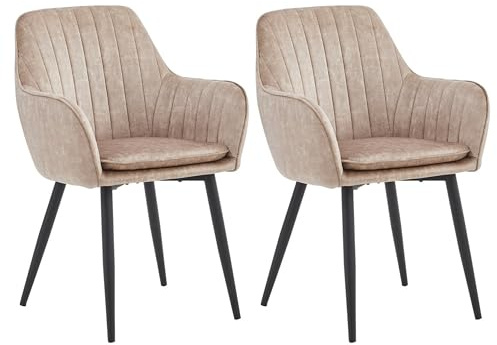 Colenis Esszimmerstühle 2er Set, Samt, Champagner, mit Armlehnen, Lavinia | Polsterstuhl, Küchenstühle, Loungesessel, Steppung, Metallbeine, bis 120 kg belastbar, Homeoffice