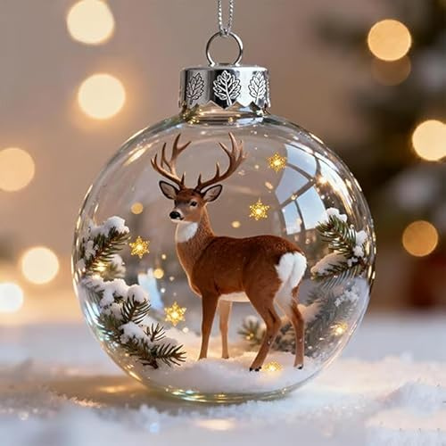 2026 Wildlife Wonders Collection Crystal Glass Ornament, 2.75in Handcrafted Animals Christmas Tree Ornaments,Animal 3D Glass Ball Decorations,For Christmas Tree & Room Decor (Deer)