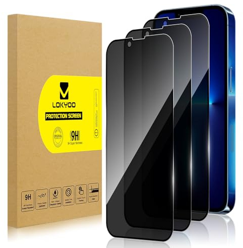 Lokyoo 3 Pack Privacy Screen Protector for iPhone 13 Pro | Anti-Spy Tempered Glass, Ultra HD, Anti-Scratch, Bubble-Free, Easy Install 9H Protective Glass, for iPhone 13 Pro