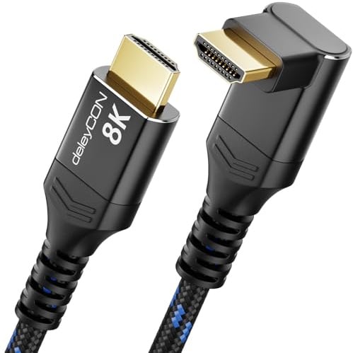 deleyCON 5m 8K HDMI 2.1 Kabel 90° gewinkelt 48Gbps | Ultra High Speed Cable, für TV, Monitor, PS4, PS5, Dolby Atmos Soundbar, eARC, HDR10+, 10K/8K@60Hz, 4K@120Hz/144Hz