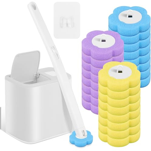 Einweg-Klobürste Set Einweg-WC Klobürste Toilettenbürste mit 24 Stück Reiniger Nachfüllungen Toilettenbürste Set für Badezimmer Waschbecken Badewanne Boden