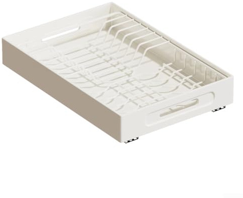 Zoegneer Stainless Steel Pull Out Plate Organiser Extendable Dish Drainer Rack with Independent Slots for Kitchen Cabinet Storage Space Saving Design Smooth Sliding Mechanism Easy(White)