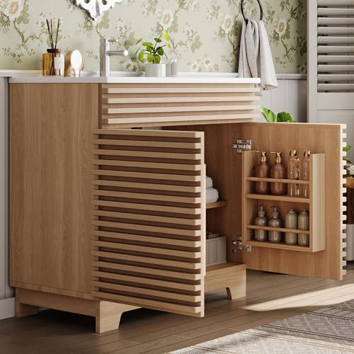BTM Badunterschrank Waschbecken, Waschtisch Stehend mit Unterschrank Waschtischunterschrank mit Doppeltüren Natur