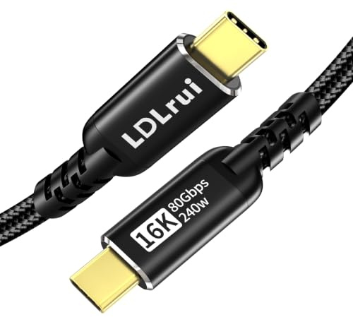 LDLrui USB4 V2.0 Kabel 80Gbps/16K Dual 8K Triple 4K/240W,0.3m | 80Gbps datenkabel kompatibel mit Thunderbolt 5/4. Unterstützt 16K /Dual 8K@60Hz & Triple 4K@144Hz. 240W PD3.1 Schnellladung.