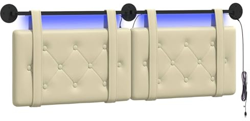 vidaXL Hängendes Kopfteil Mit LED Licht Creme Kunstleder, Elegantes Schlafzimmermöbel, rechteckige Wandkopflehne, gepolsterte Rückenlehne, zeitgemäßes Design