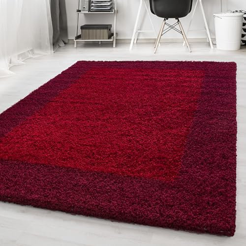 HomebyHome Shaggy Teppich Wohnzimmer 160 x 230 cm - Shaggy Teppich Hochflor Rot Extra Weich und Flauschig - Waschbarer Langflor Teppiche für Schlafzimmer, Küche, Flur - Carpet, Halı, Kilim