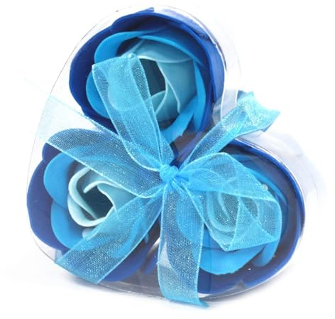 Set of 3 Soap Flower Heart Box - Blue Roses