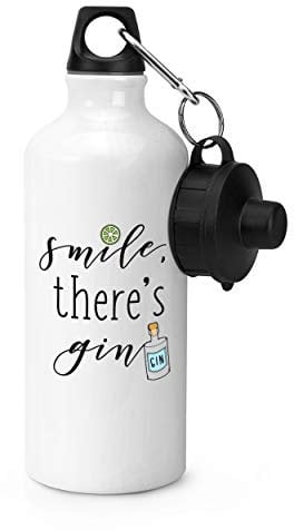 Smile There's Gin Sports Bottle Water Gym 600ml White