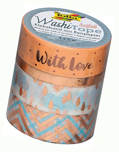 folia 26433 - Washi Tape, Klebeband aus Reispapier, Hotfoil rosegold II, 4er Set - ideal zum Verzieren und Dekorieren