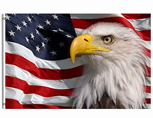WAMIKA Patriotische Adler Flagge 3 x 5 ft Tüllen Messing Classic North Bald Eagles Star gestreift US Amerikanische Flagge Veterans Day Garden House Banner doppelt genäht Indoor Outdoor Holiday Home