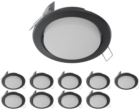 ledscom.de 10 Stück LED Einbaustrahler Zobe flach GX53 anthrazit rund 6,105W 560lm 107mm Ø Lochkreis 90mm Ø