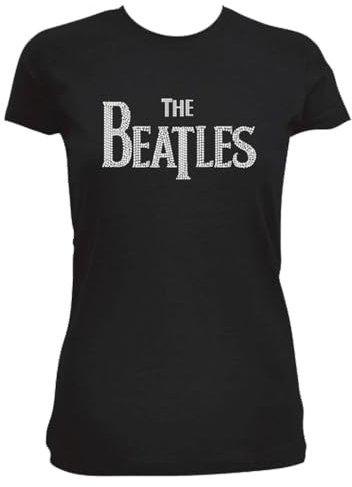 Band Monkey The Beatles Ladies Fashion T-Shirt Drop T Logo with Rhinestone Application Black