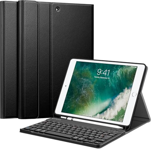 FINTIE Keyboard Case for iPad 9.7 2018 2017 / iPad Air 2 1 (FrenchLayout), Black (RII-AEE-7025, RII-PYA-1905)