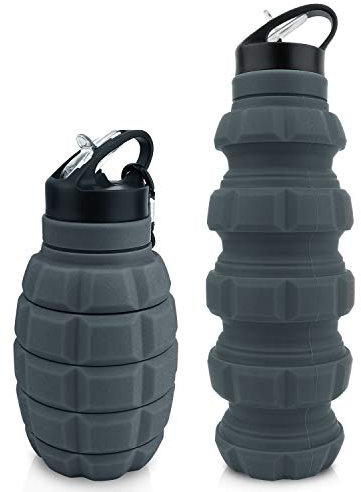 PenghaiYunfei Faltbare Trinkflasche Granate 580ml, BPA-Frei, Wasserflasche auslaufsicher, aus Silikon lebensmittelecht, Sportflasche für Fahrrad, Sport, Festival mit Karabinerhaken