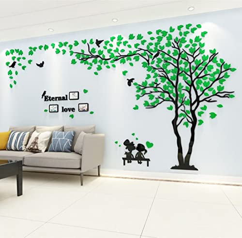 Stickers Muraux Arbre Cadre de Photo Stickers 3D DIY Mural Autocollants Arts Décoration de la Maison pour Chambre, Salle, Cadeau (Vert Droite,L-300 * 150cm)