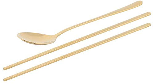 Baguettes et Cuillères en Métal, Réutilisables Baguettes et Cuillères en Acier Inoxydable Coréen Couverts Traditionnels de Corée pour la Maison, la Cuisine ou le Restaurant