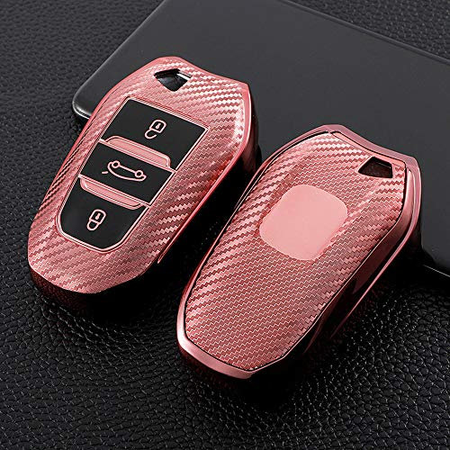 ontto Coque de clé de Voiture Compatible avec Peugeot 308 408 508 2008 3008 4008 5008 Citroën C4 C4L C6 C3-XR Télécommande Coque TPU Coque Porte-clés Protection Étui de clé Étui Rose