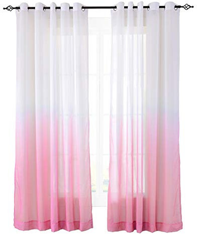 Rideau Extérieur Intérieur Rideau Transparent Gradient Ombre with à Oeillets 132 X 210 cm, Rose Voilage Voile Draperies (1 Panneau)