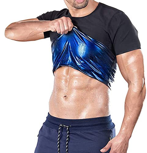 Sauna T Shirts Effekt Sport Trainingsanzug Herren Sweat Sauna Unterhemden Hemd Schwitzen Abnehmen,Schwarz,XXL