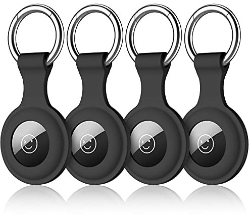 Dirrelo 4 Stück Airtag Anhänger Kompatibel mit Apple Airtag Schlüsselanhänger, Silikon Airtag Hülle Ultra Leicht Waschbar Kratzfest AirTags Case für Apple AirTags Tracker, 4 Schwarz