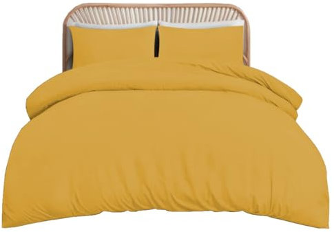 funky gadgets Double Duvet Set Ochre – Soft Brushed Microfiber Plain Dyed Duvet Cover Sets with Pillow Cases- Yellow Bedding Quilt Cover Set.