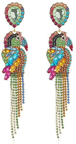 YAZILIND Animal Series Bunte Cubic Zirkonium Papagei Element Unregelmäßige Quaste Anhänger Ohrringe