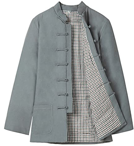 Winter Cotton Tang Suit Men Thick Warm Long Sleeve Chinese Traditional Hanfu Kung Fu Jacket Grey-L