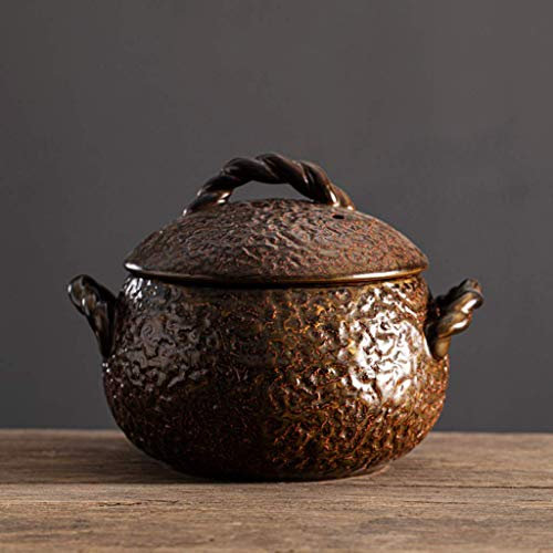 FZYE Olla pequeña de cerámica con Tapa, cazuela Redonda de cerámica con asa, Cuenco para Olla de Cocina, Olla de Barro Resistente al Calor, Olla de Barro para Sopa, estofado, Nido de pá