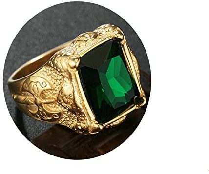 Stfery Siegelring Personalisieren, Hochzeit Ringe Paar Axtform Big Engagement Ring zum Valentinstag Grün, 65 (20.7)